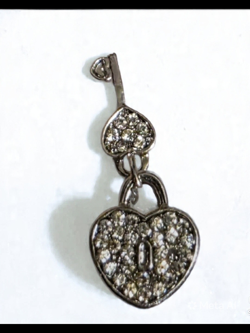 Silver Heart Lock Pendant Charm with Clear Crystals